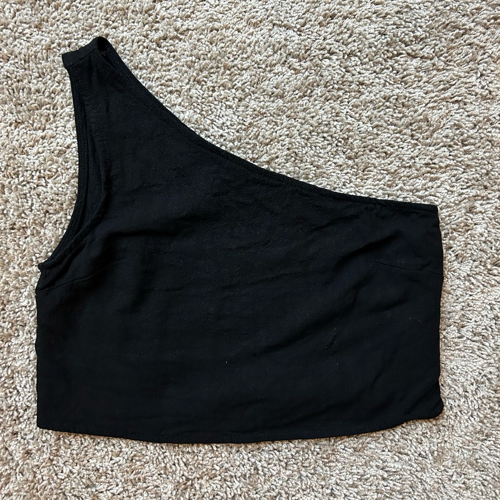 KENDALL & KYLIE XS BLACK ONE SHOULDER CROP TANK